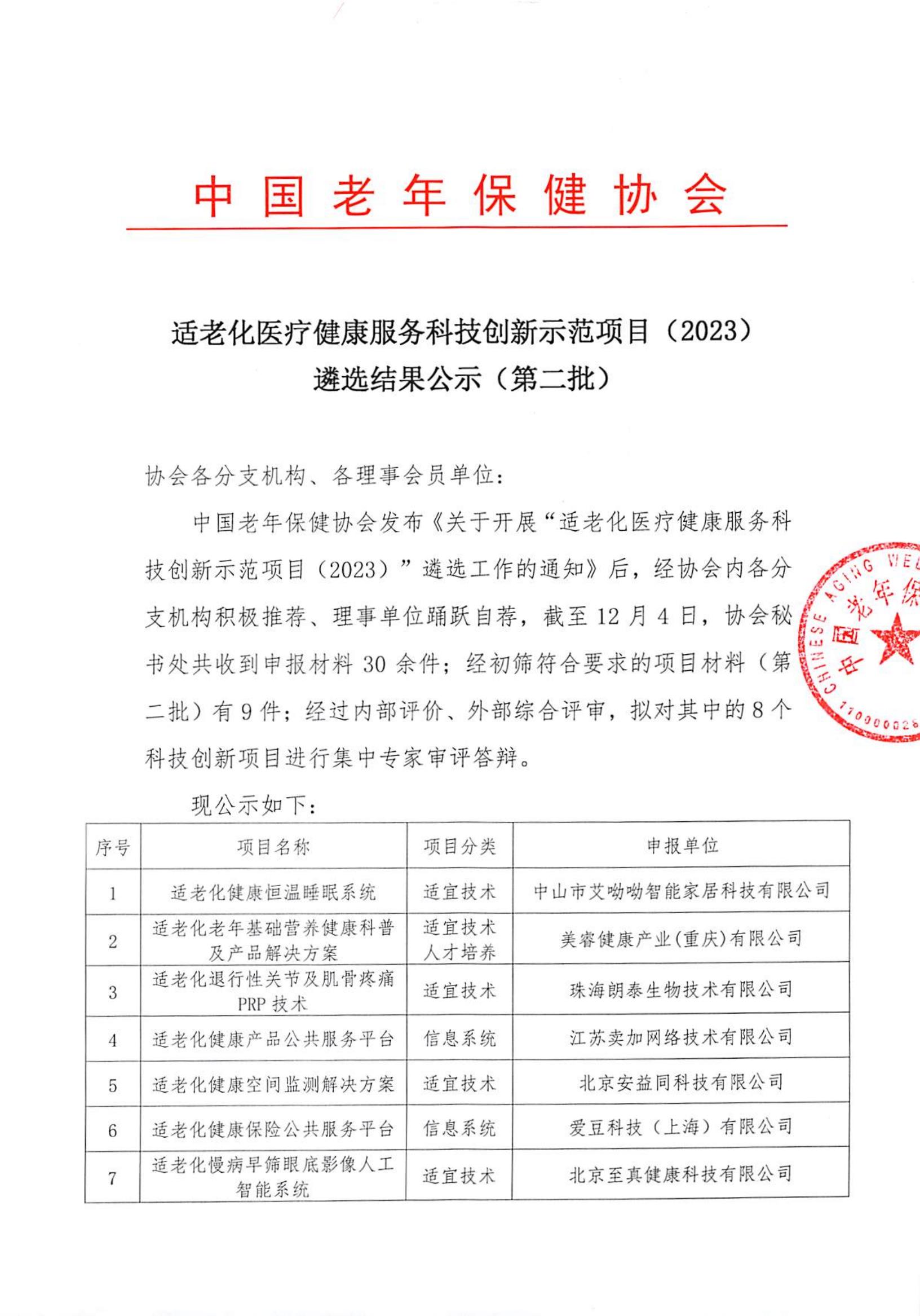 适老化医疗健康服务科技创新示范项目（2023）遴选结果公示（第二批）_00.jpg